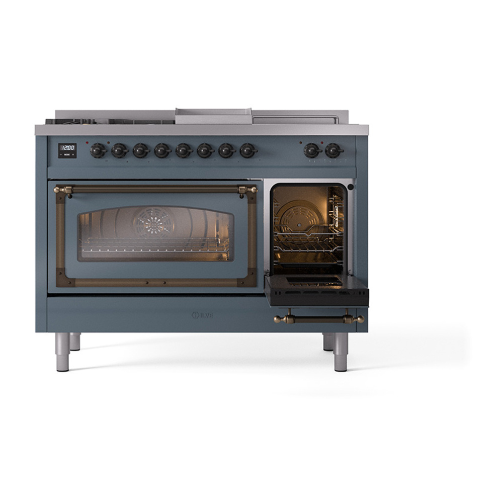 ILVE_UN48FSNMPBGB_Nostalgie_II_48"_Dual_Fuel_Range_side_oven_door_opened