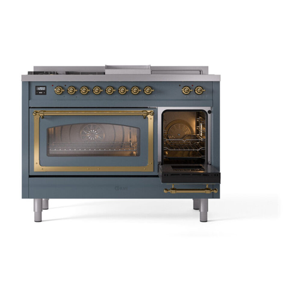 ILVE_UN48FSNMPBGG_Nostalgie_II_48"_Dual_Fuel_Range_side_oven_door_opened