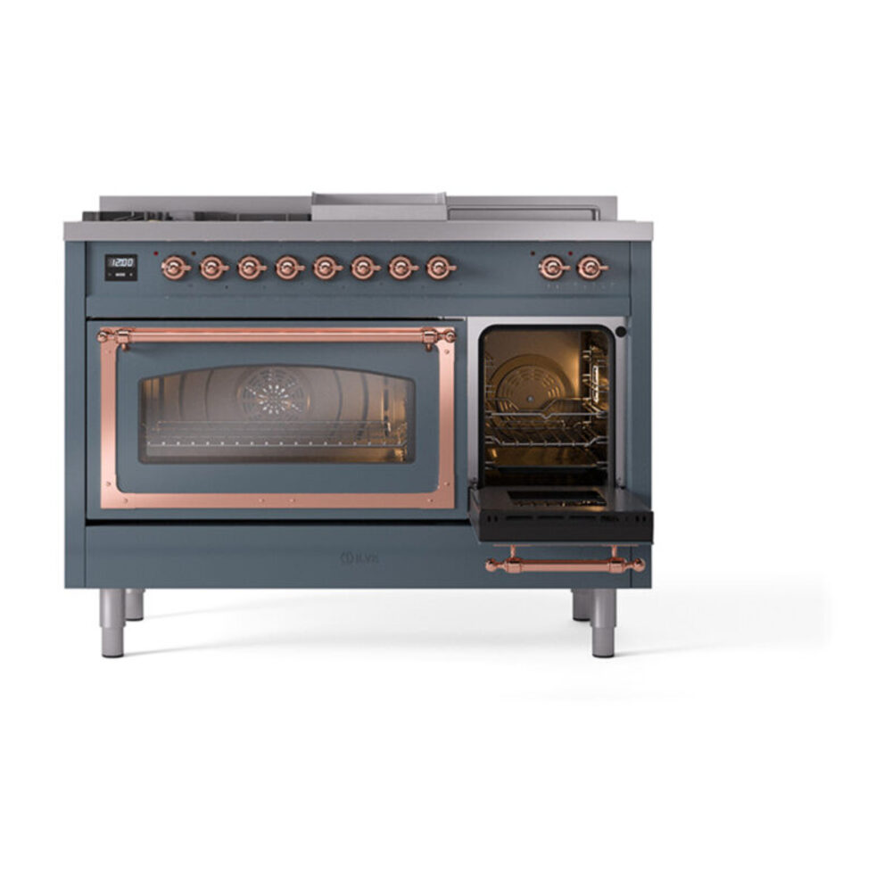ILVE_UN48FSNMPBGP_Nostalgie_II_48"_Dual_Fuel_Range_side_oven_door_opened