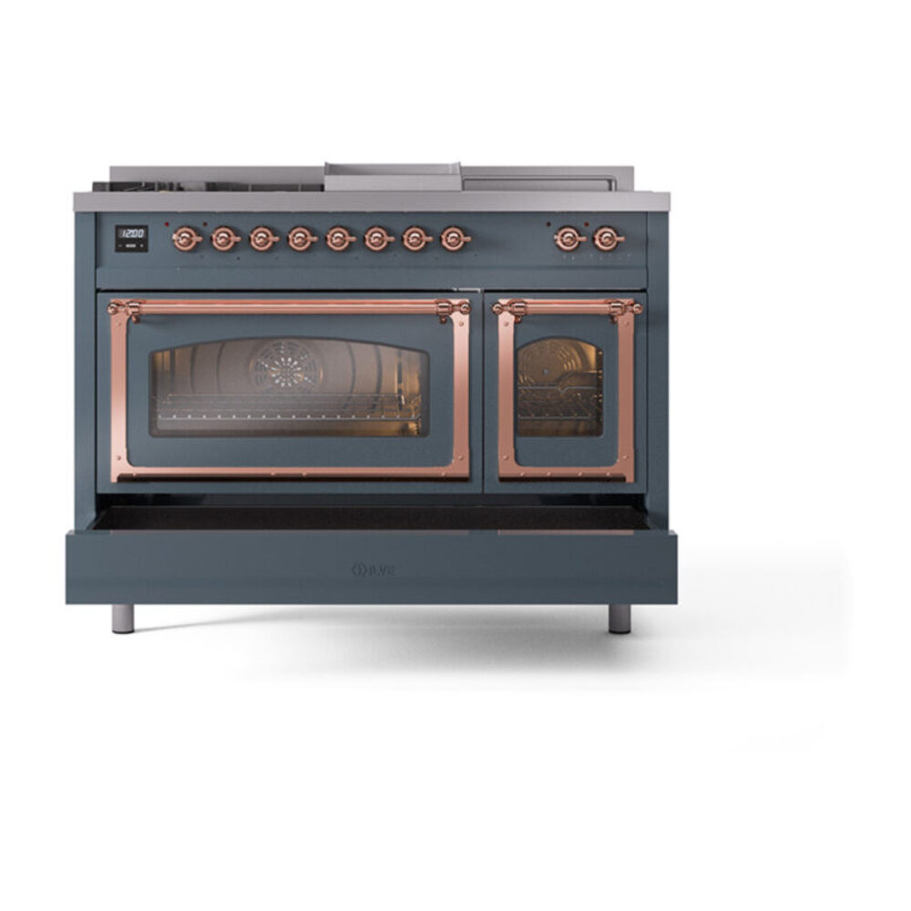 ILVE_UN48FSNMPBGP_Nostalgie_II_48"_Dual_Fuel_Range_drawer_opened