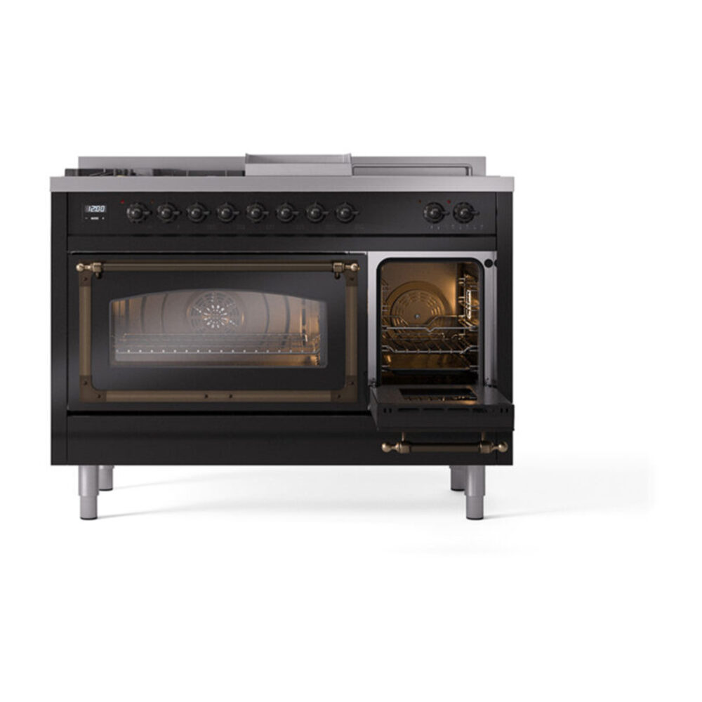 ILVE_UN48FSNMPBKBLP_Nostalgie_II_48"_Dual_Fuel_Range_side_oven_door_opened
