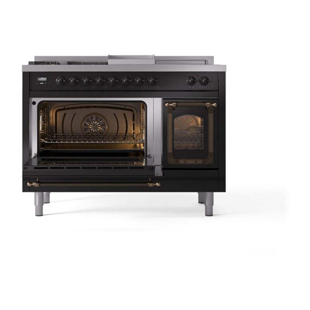 ILVE_UN48FSNMPBKB_Nostalgie_II_48"_Dual_Fuel_Range_main_oven_door_opened