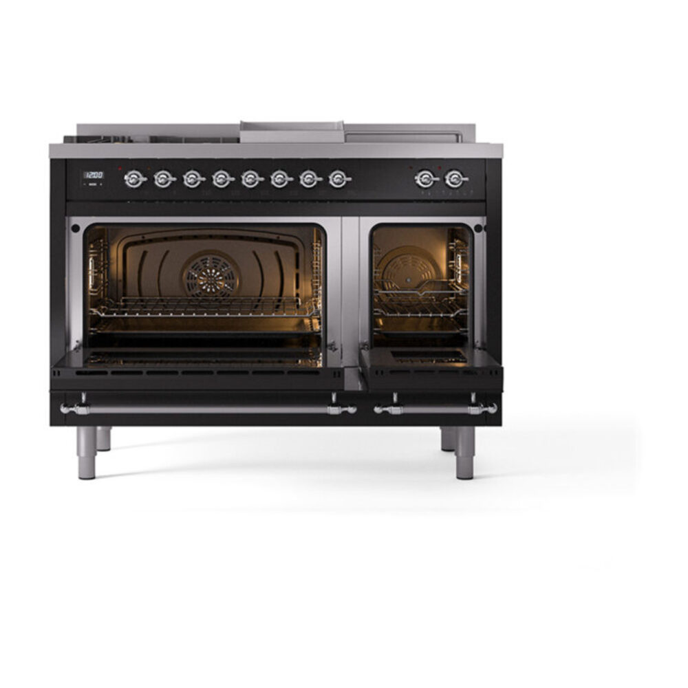 ILVE_UN48FSNMPBKCLP_Nostalgie_II_48"_Dual_Fuel_Range_oven_door_opened