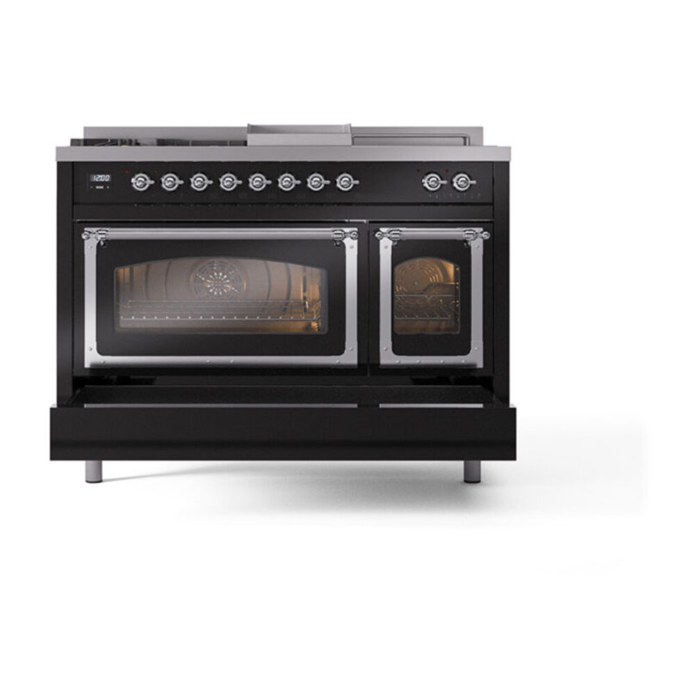 ILVE_UN48FSNMPBKCLP_Nostalgie_II_48"_Dual_Fuel_Range_drawer_opened