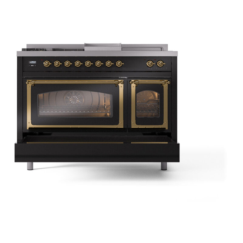 ILVE_UN48FSNMPBKGLP_Nostalgie_II_48"_Dual_Fuel_Range_drawer_opened