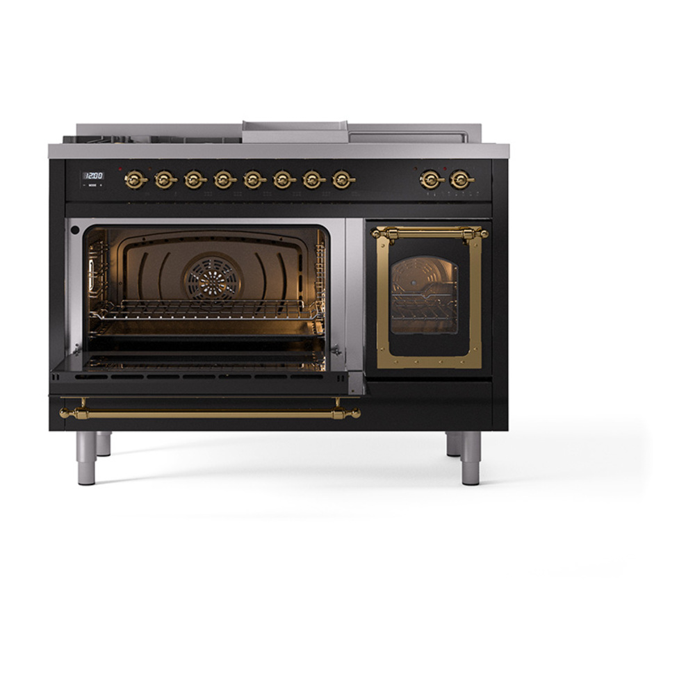 ILVE_UN48FSNMPBKG_Nostalgie_II_48"_Dual_Fuel_Range_main_oven_door_opened