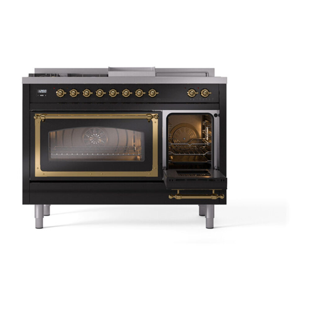 ILVE_UN48FSNMPBKG_Nostalgie_II_48"_Dual_Fuel_Range_side_oven_door_opened