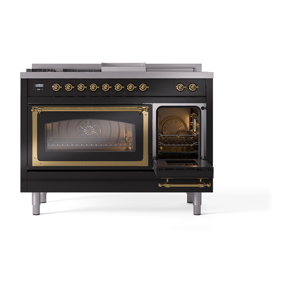 ILVE_UN48FSNMPBKG_Nostalgie_II_48"_Dual_Fuel_Range_side_oven_door_opened