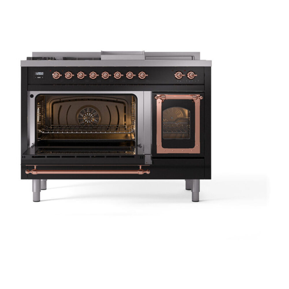 ILVE_UN48FSNMPBKPLP_Nostalgie_II_48"_Dual_Fuel_Range_main_oven_door_opened