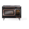 ILVE_UN48FSNMPBKPLP_Nostalgie_II_48"_Dual_Fuel_Range_side_oven_door_opened