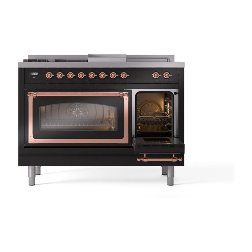 ILVE_UN48FSNMPBKP_Nostalgie_II_48"_Dual_Fuel_Range_side_oven_door_opened