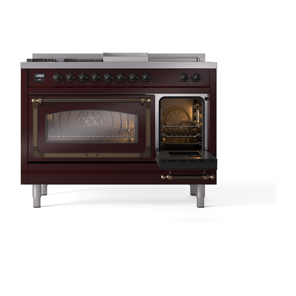 ILVE_UN48FSNMPBUB_Nostalgie_II_48"_Dual_Fuel_Range_side_oven_door_opened