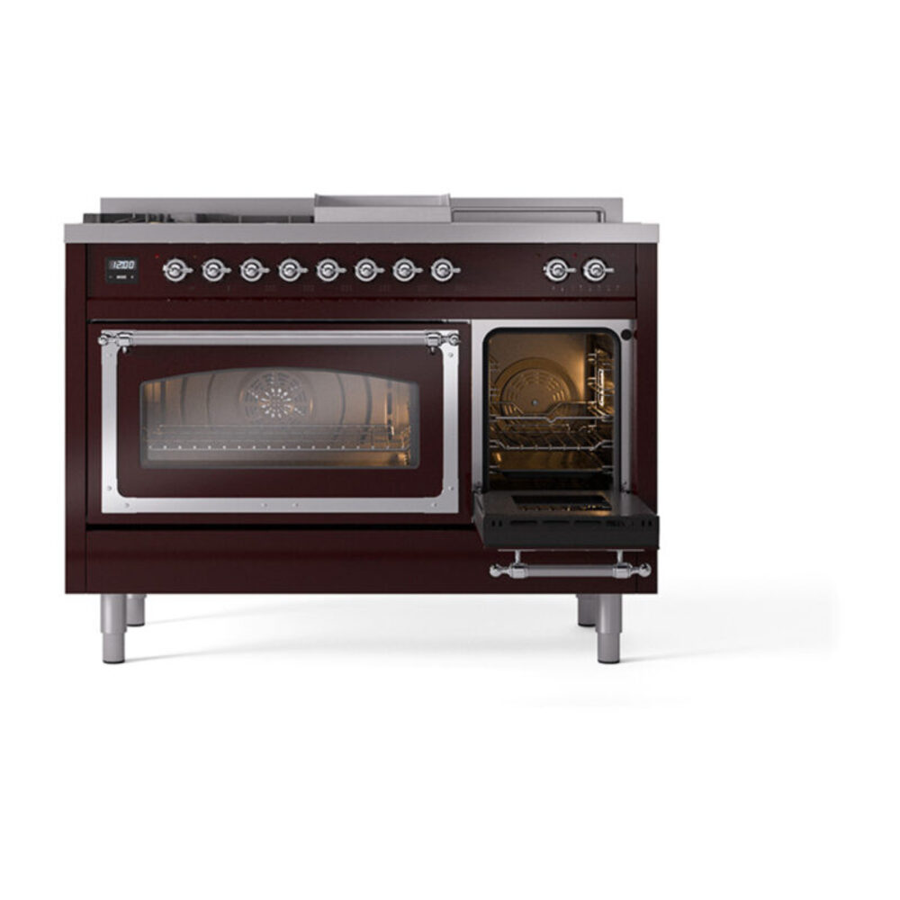 ILVE_UN48FSNMPBUC_Nostalgie_II_48"_Dual_Fuel_Range_side_oven_door_opened