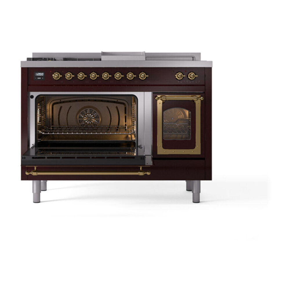 ILVE_UN48FSNMPBUGLP_Nostalgie_II_48"_Dual_Fuel_Range_main_oven_door_opened