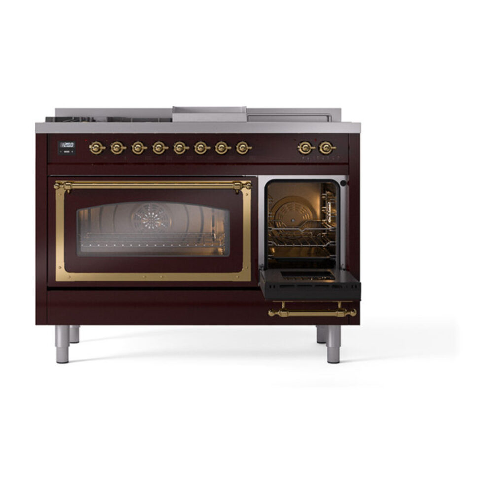 ILVE_UN48FSNMPBUGLP_Nostalgie_II_48"_Dual_Fuel_Range_side_oven_door_opened