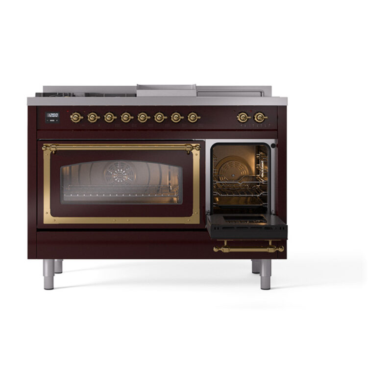 ILVE_UN48FSNMPBUG_Nostalgie_II_48"_Dual_Fuel_Range_side_oven_door_opened