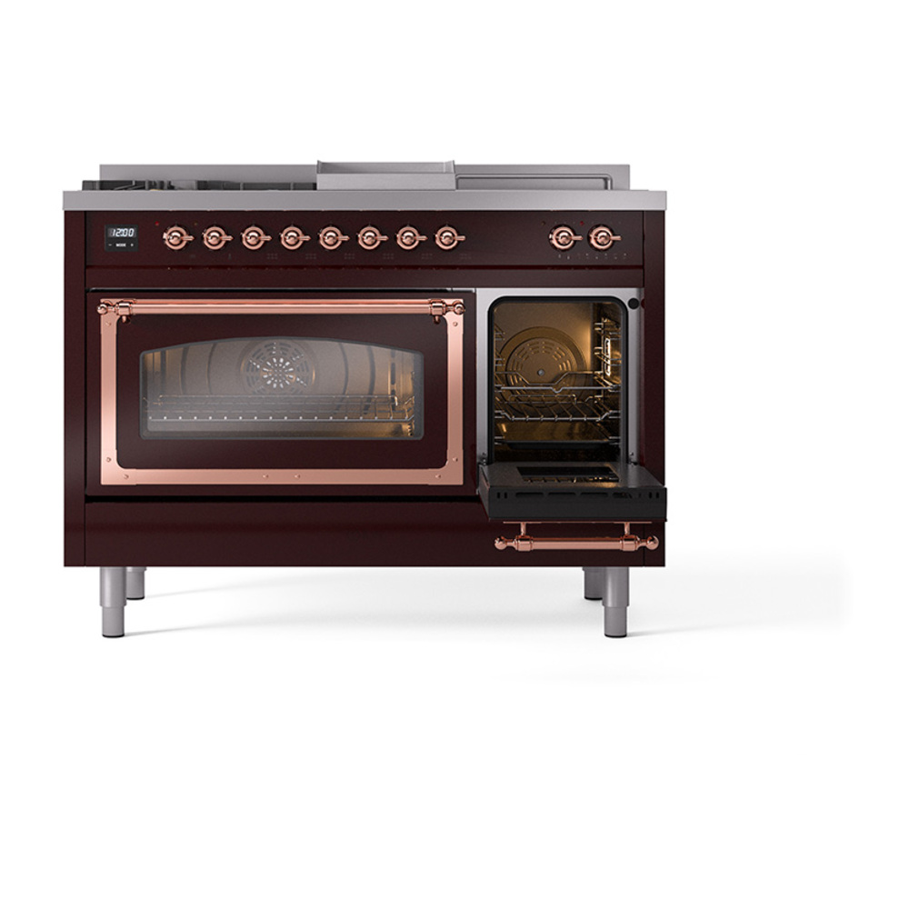 ILVE_UN48FSNMPBUPLP_Nostalgie_II_48"_Dual_Fuel_Range_side_oven_door_opened