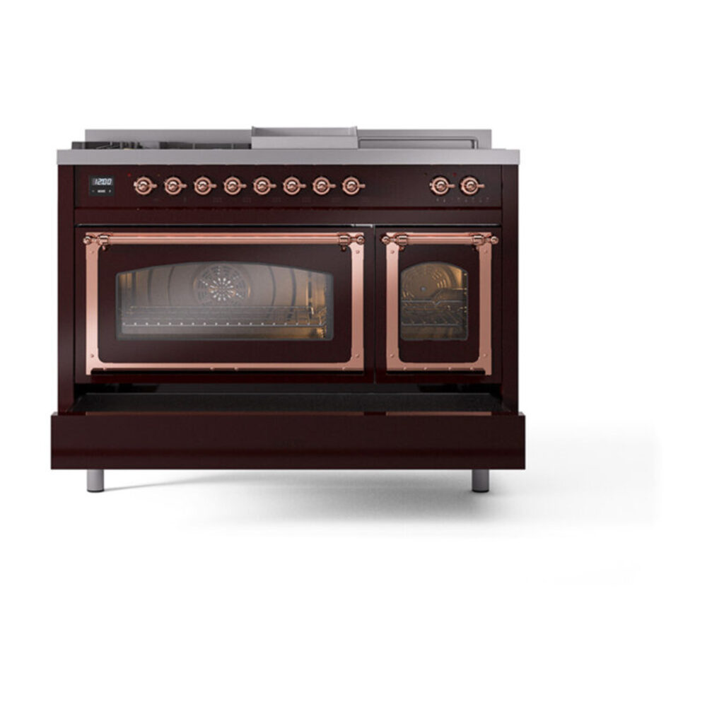 ILVE_UN48FSNMPBUPLP_Nostalgie_II_48"_Dual_Fuel_Range_drawer_opened