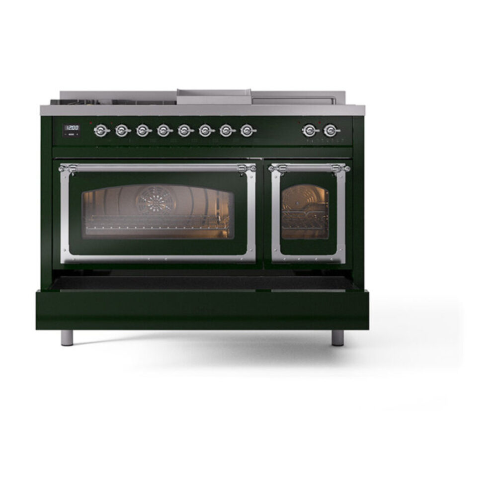 ILVE_UN48FSNMPEGCLP_Nostalgie_II_48"_Dual_Fuel_Range_drawer_opened