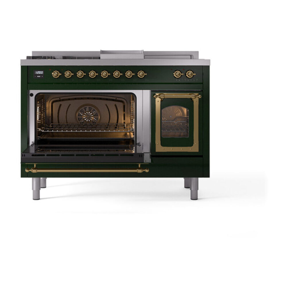 ILVE_UN48FSNMPEGGLP_Nostalgie_II_48"_Dual_Fuel_Range_main_oven_door_opened