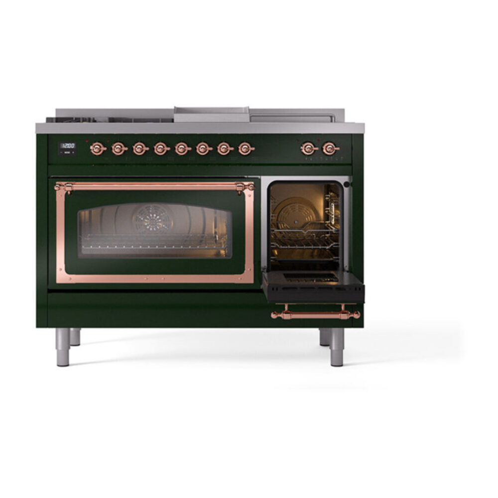 ILVE_UN48FSNMPEGP_Nostalgie_II_48"_Dual_Fuel_Range_side_oven_door_opened