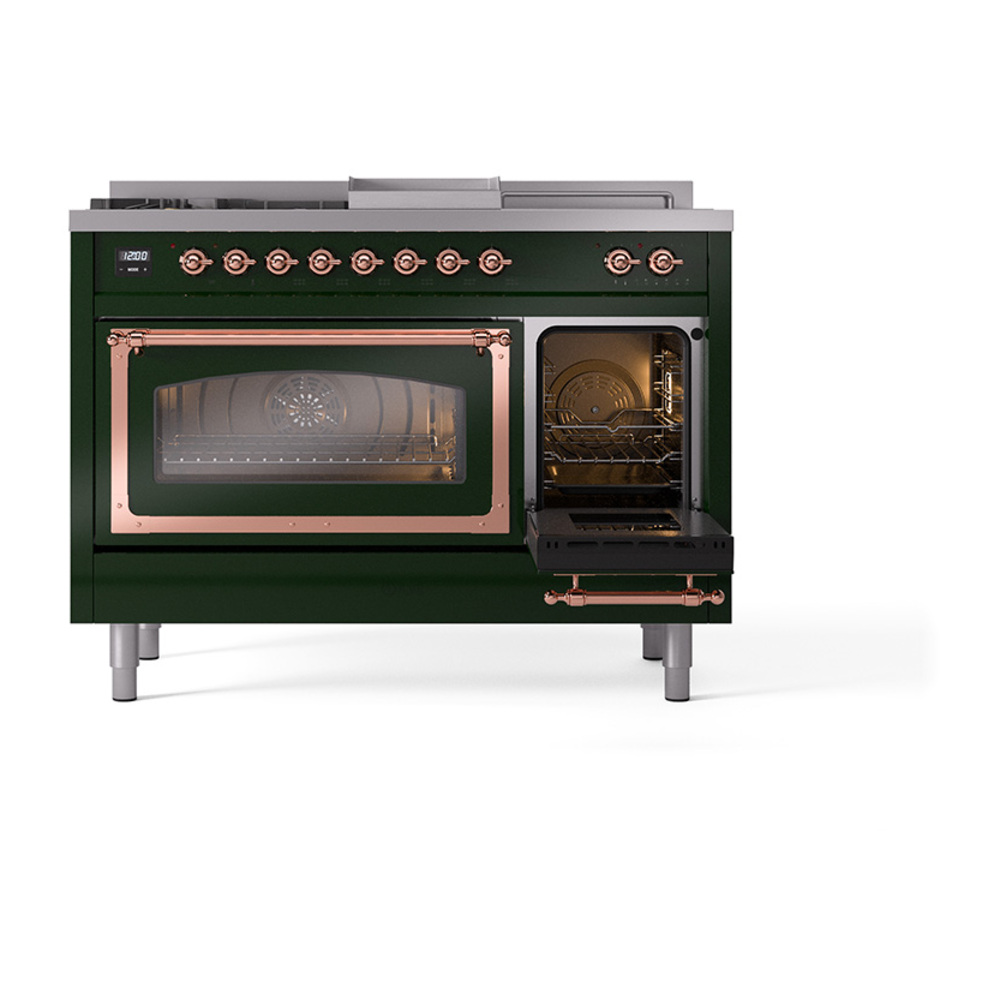 ILVE_UN48FSNMPEGP_Nostalgie_II_48"_Dual_Fuel_Range_side_oven_door_opened