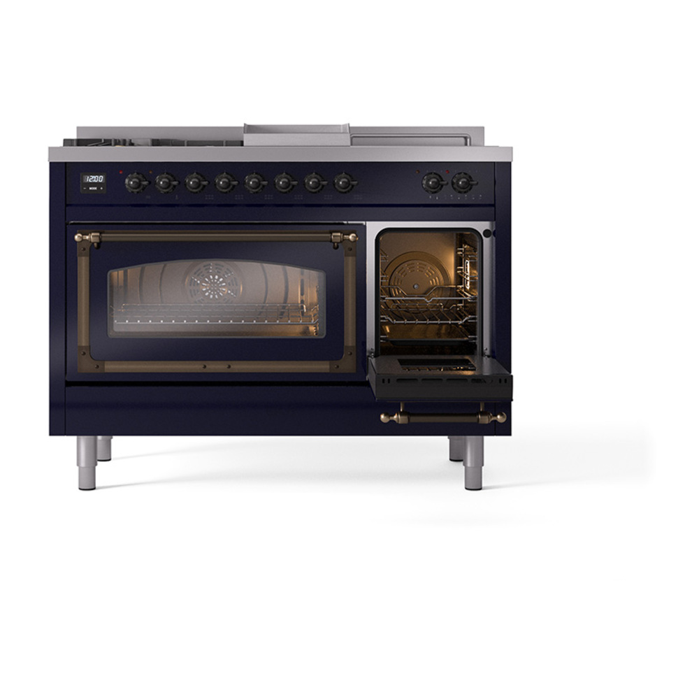 ILVE_UN48FSNMPMBBLP_Nostalgie_II_48"_Dual_Fuel_Range_side_oven_door_opened