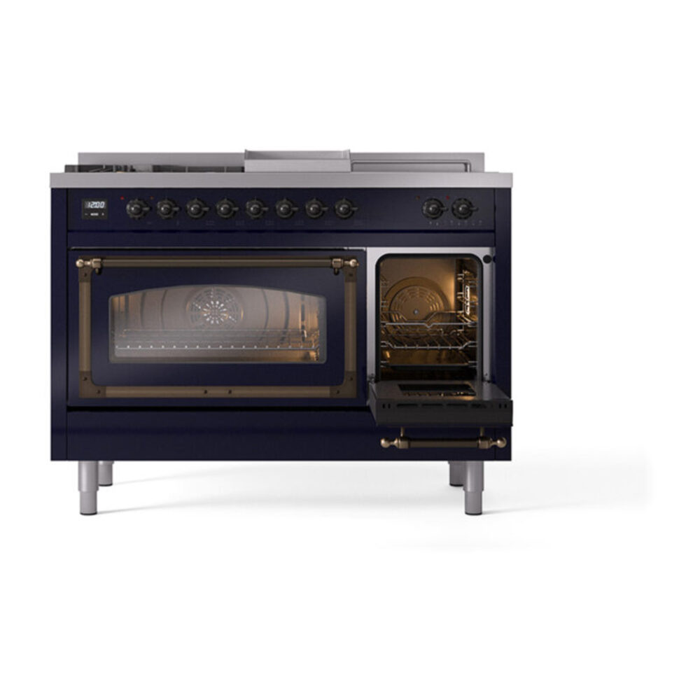 ILVE_UN48FSNMPMBB_Nostalgie_II_48"_Dual_Fuel_Range_side_oven_door_opened