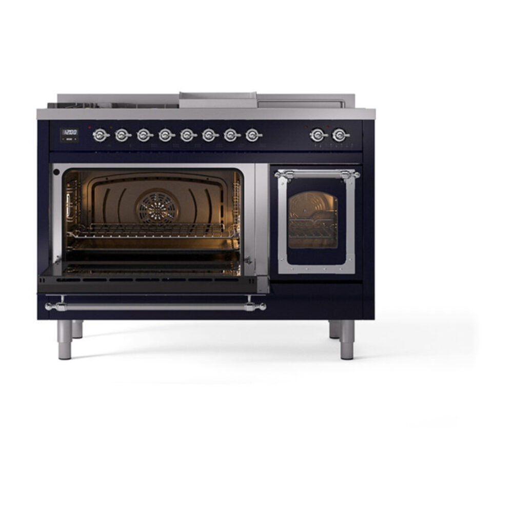 ILVE_UN48FSNMPMBCLP_Nostalgie_II_48"_Dual_Fuel_Range_main_oven_door_opened