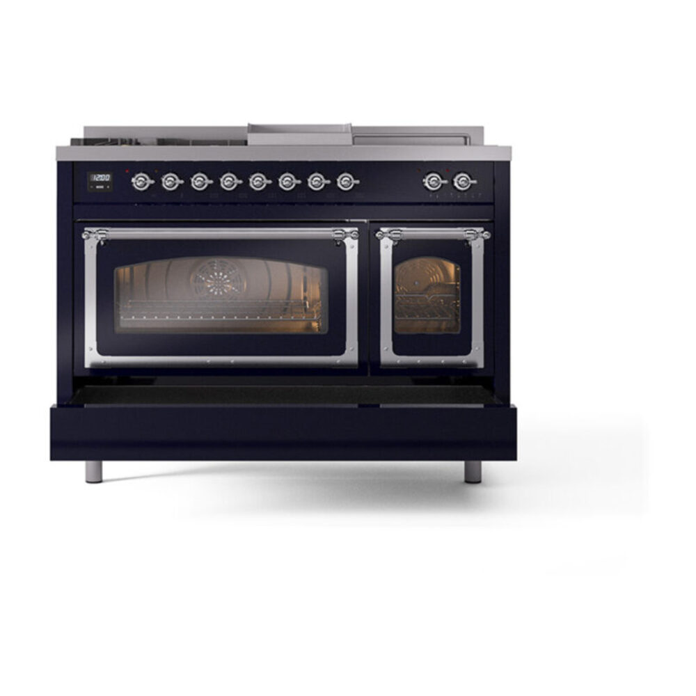 ILVE_UN48FSNMPMBC_Nostalgie_II_48"_Dual_Fuel_Range_drawer_opened