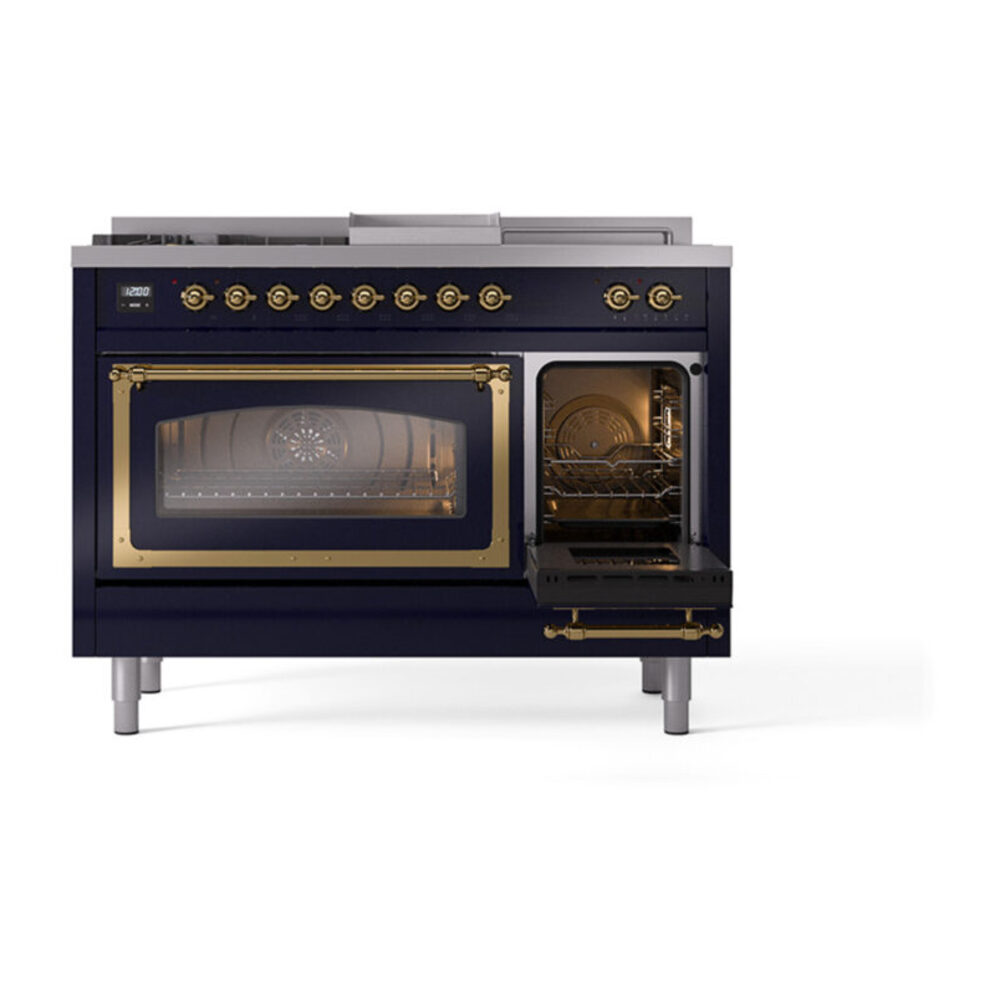 ILVE_UN48FSNMPMBGLP_Nostalgie_II_48"_Dual_Fuel_Range_side_oven_door_opened