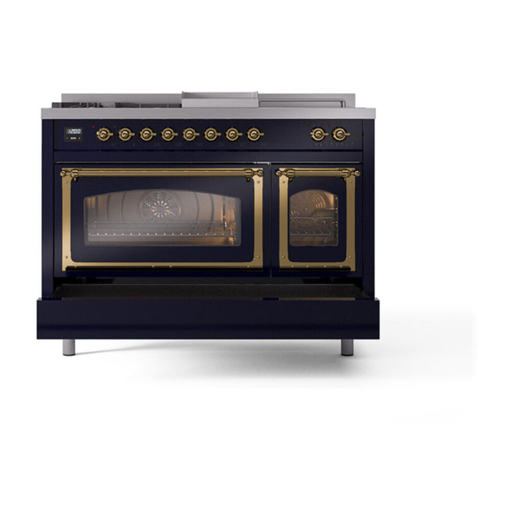 ILVE_UN48FSNMPMBGLP_Nostalgie_II_48"_Dual_Fuel_Range_drawer_opened