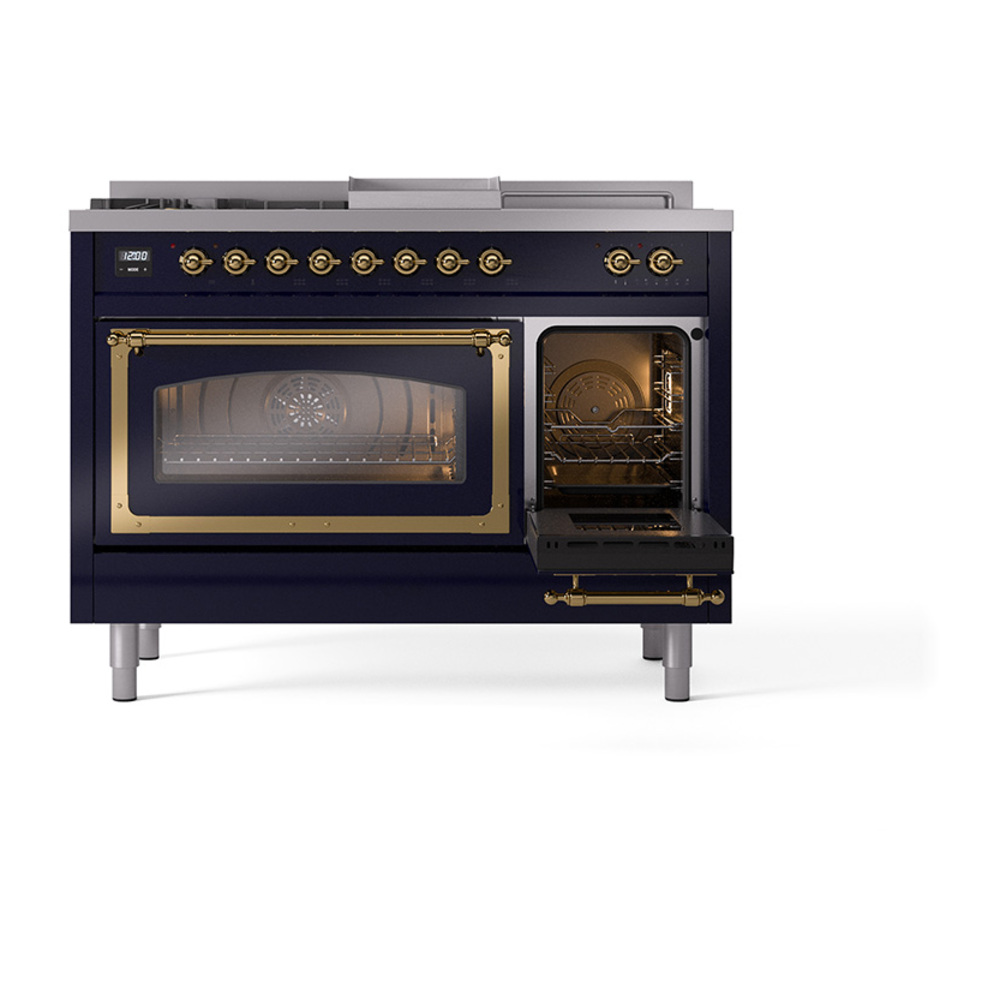 ILVE_UN48FSNMPMBG_Nostalgie_II_48"_Dual_Fuel_Range_side_oven_door_opened
