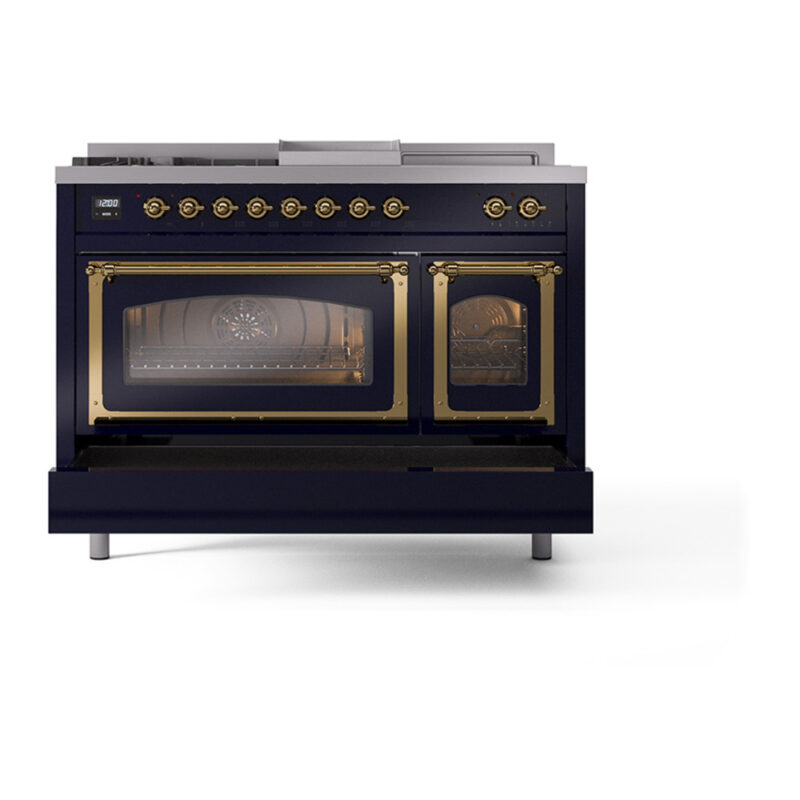 ILVE_UN48FSNMPMBG_Nostalgie_II_48"_Dual_Fuel_Range_drawer_opened