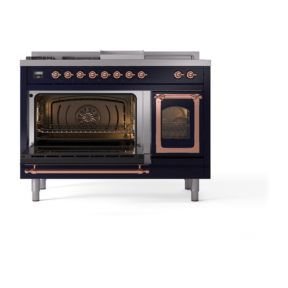 ILVE_UN48FSNMPMBPLP_Nostalgie_II_48"_Dual_Fuel_Range_main_oven_door_opened