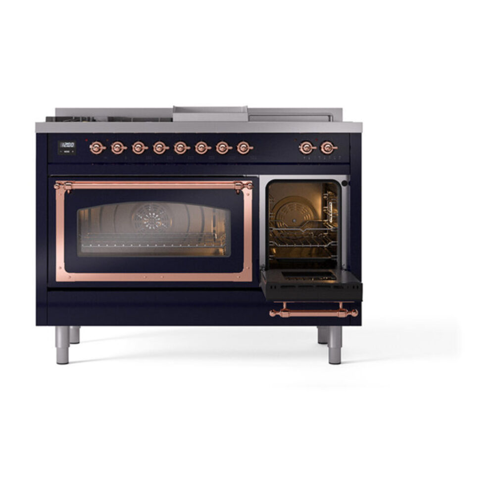 ILVE_UN48FSNMPMBPLP_Nostalgie_II_48"_Dual_Fuel_Range_side_oven_door_opened