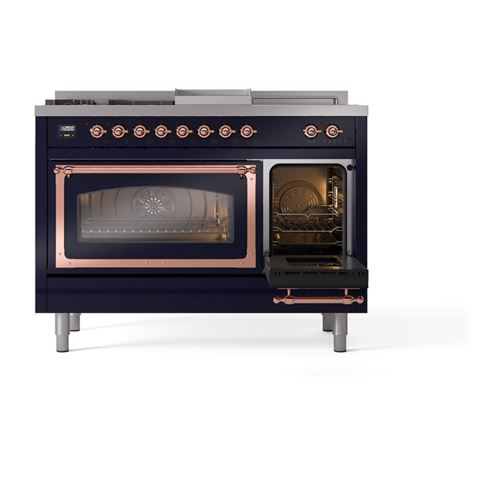 ILVE_UN48FSNMPMBPLP_Nostalgie_II_48"_Dual_Fuel_Range_side_oven_door_opened