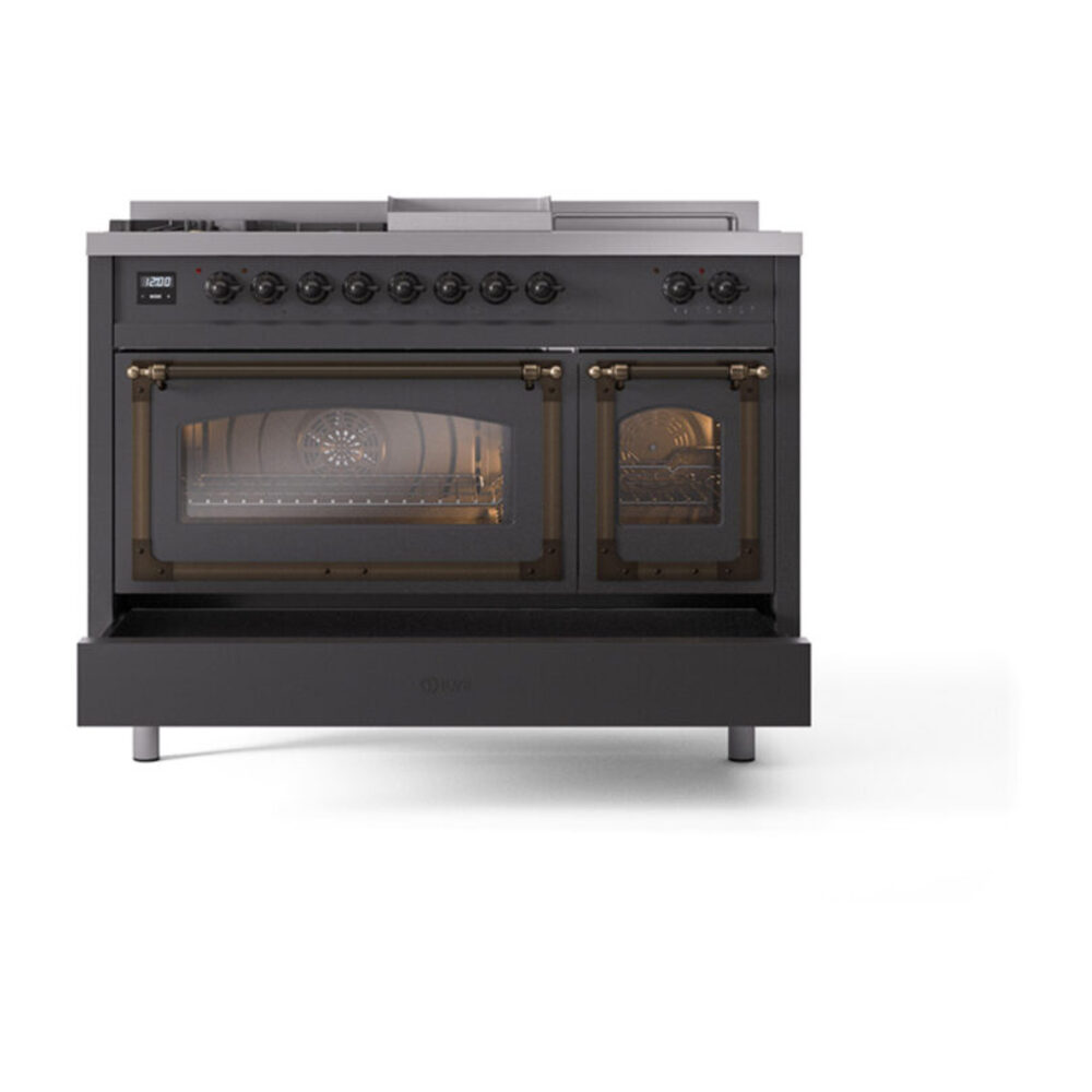 ILVE_UN48FSNMPMGBLP_Nostalgie_II_48"_Dual_Fuel_Range_drawer_opened