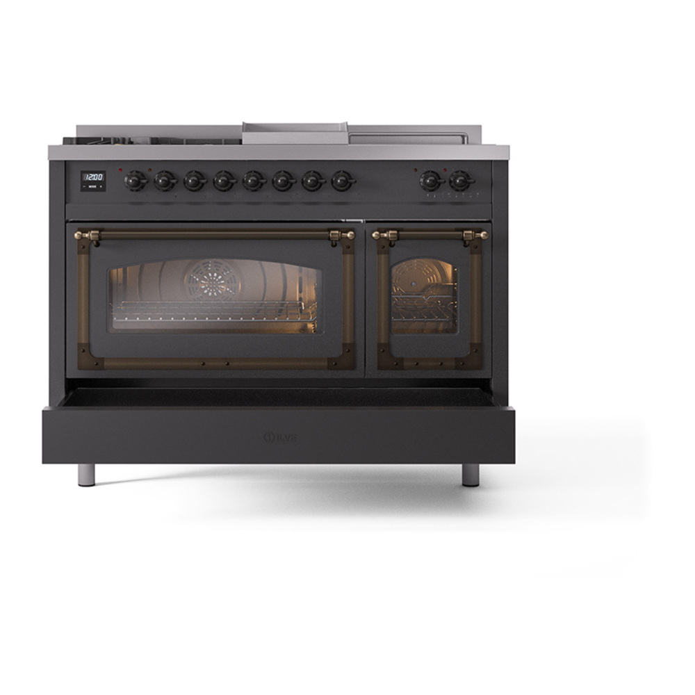 ILVE_UN48FSNMPMGBLP_Nostalgie_II_48"_Dual_Fuel_Range_drawer_opened