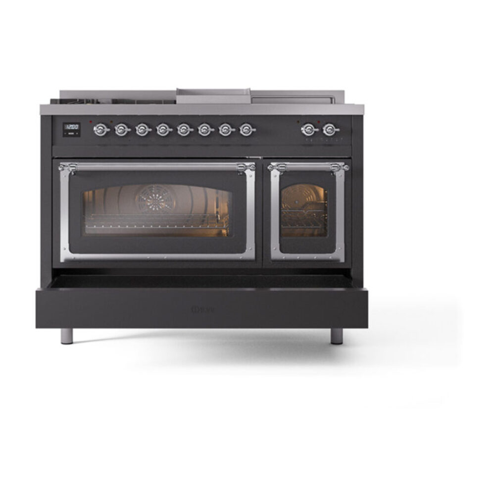 ILVE_UN48FSNMPMGC_Nostalgie_II_48"_Dual_Fuel_Range_drawer_opened