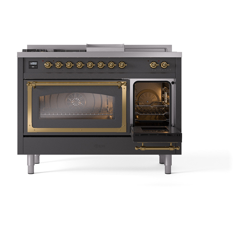 ILVE_UN48FSNMPMGG_Nostalgie_II_48"_Dual_Fuel_Range_side_oven_door_opened