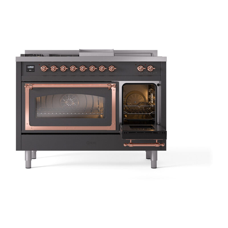 ILVE_UN48FSNMPMGP_Nostalgie_II_48"_Dual_Fuel_Range_side_oven_door_opened