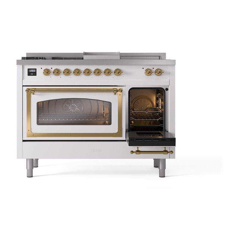 ILVE_UN48FSNMPRAGLP_Nostalgie_II_48"_Dual_Fuel_Range_side_oven_door_opened