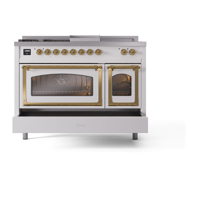 ILVE_UN48FSNMPRAGLP_Nostalgie_II_48"_Dual_Fuel_Range_drawer_opened