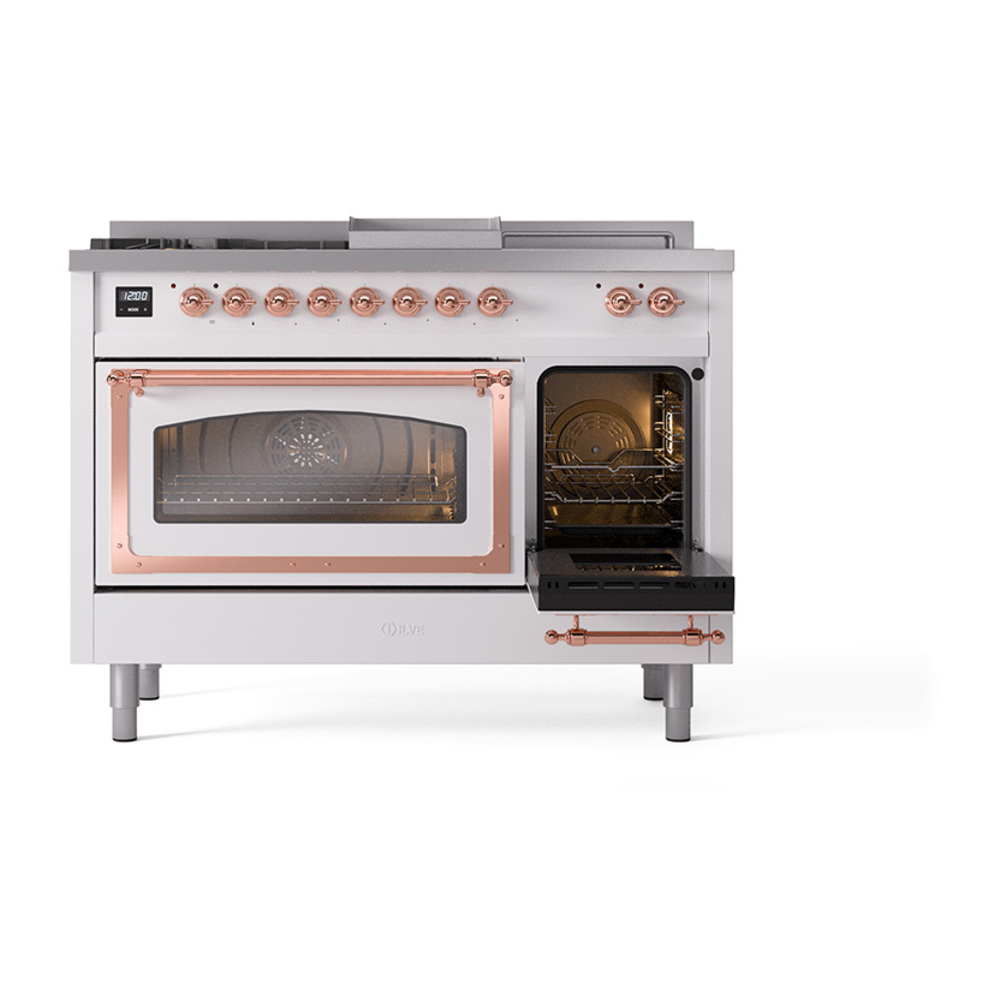 ILVE_UN48FSNMPRAP_Nostalgie_II_48"_Dual_Fuel_Range_side_oven_door_opened