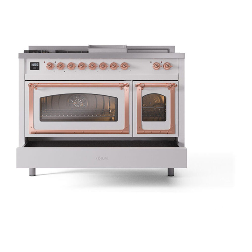 ILVE_UN48FSNMPRAP_Nostalgie_II_48"_Dual_Fuel_Range_drawer_opened
