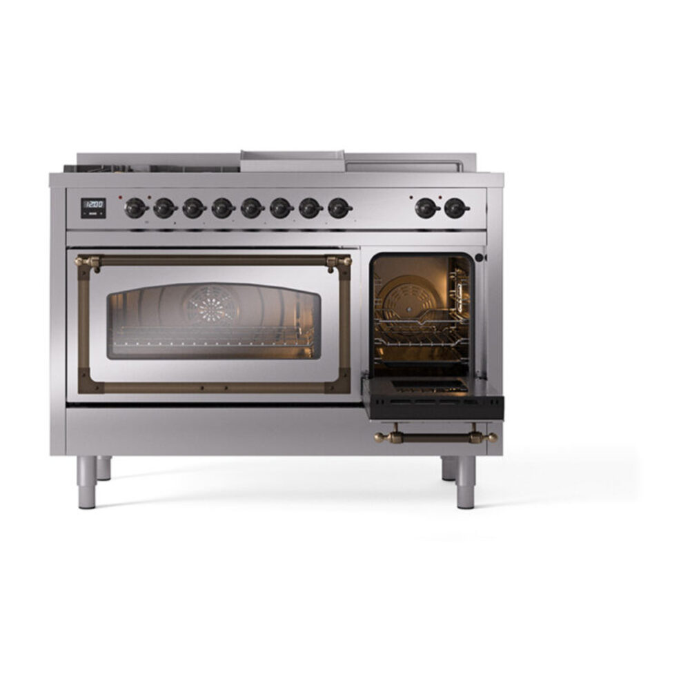 ILVE_UN48FSNMPSSBLP_Nostalgie_II_48"_Dual_Fuel_Range_side_oven_door_opened