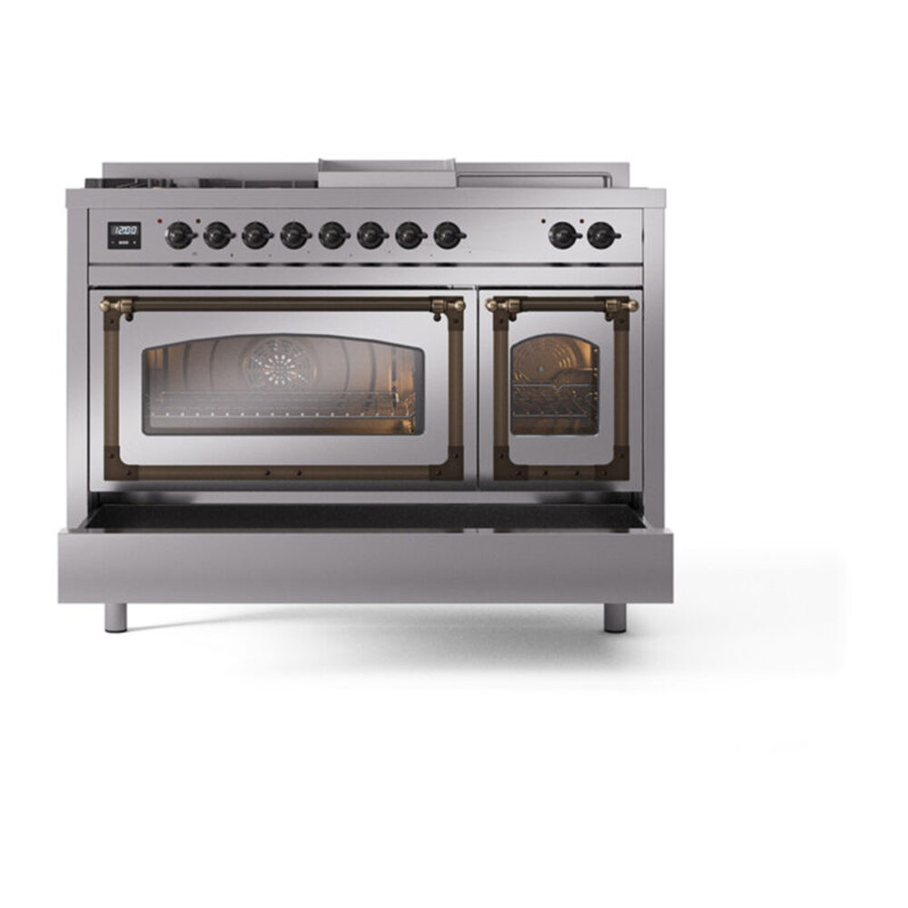 ILVE_UN48FSNMPSSB_Nostalgie_II_48"_Dual_Fuel_Range_drawer_opened