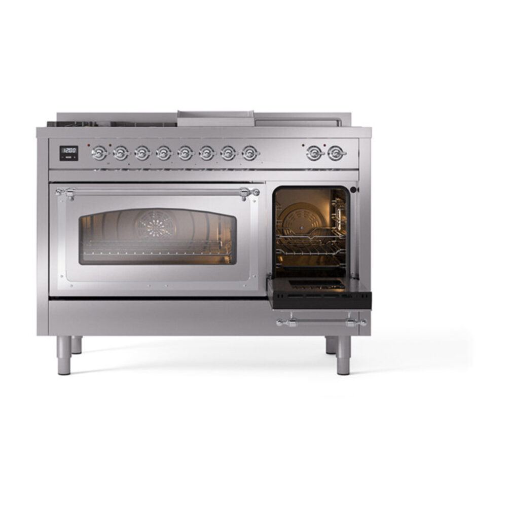ILVE_UN48FSNMPSSCLP_Nostalgie_II_48"_Dual_Fuel_Range_side_oven_door_opened
