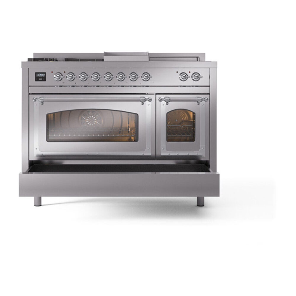 ILVE_UN48FSNMPSSCLP_Nostalgie_II_48"_Dual_Fuel_Range_drawer_opened